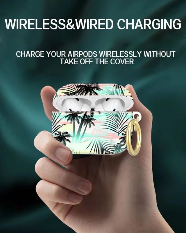 Compatible with AirPod Pro 2nd/1st Generation Case Cover with Key Chain,Full Protective Shockproof Wireless Headphone Case for Airpod Pro 2023/2022/2019(Tropical Summer Palm)