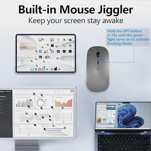 Silm Bluetooth Wireless Mouse for MacBook & iPad with Jiggler, Gray