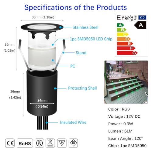 Wi-Fi Smart LED Outdoor Deck Lights, RGB Φ1.18in, 16 Pack