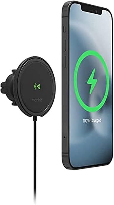 Mophie Snap+ Wireless Universal Charger Vent Mount - 15W Charging, Magnetic Positioning for Accurate Placement, One-Hand Operation, Compatible with Magsafe for iPhone 15/14/13