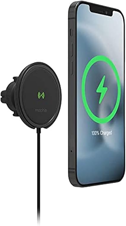 Mophie Snap+ Wireless Universal Charger Vent Mount - 15W Charging, Magnetic Positioning for Accurate Placement, One-Hand Operation, Compatible with Magsafe for iPhone 15/14/13