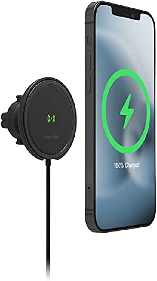 Mophie Snap+ Wireless Universal Charger Vent Mount - 15W Charging, Magnetic Positioning for Accurate Placement, One-Hand Operation, Compatible with Magsafe for iPhone 15/14/13