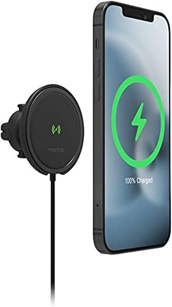 Mophie Snap+ Wireless Universal Charger Vent Mount - 15W Charging, Magnetic Positioning for Accurate Placement, One-Hand Operation, Compatible with Magsafe for iPhone 15/14/13