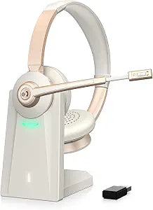 Wireless Headset, Bluetooth Headset with Microphone AI Noise Canceling/Charge Dock, Wireless Headphones with Mic Mute & USB Dongle for Computer Phone Remote Work Office Call Meeting Teams