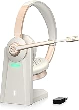 Wireless Headset, Bluetooth Headset with Microphone AI Noise Canceling/Charge Dock, Wireless Headphones with Mic Mute & USB Dongle for Computer Phone Remote Work Office Call Meeting Teams - Image 1