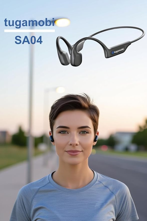 SA04 Black Bone Conduction Headphones Lightweight Open-Ear Wireless Bluetooth Sport Headphones with Microphones, Sweatproof Waterproof Wireless Earphones for Running, Gym, Hiking, Cycling