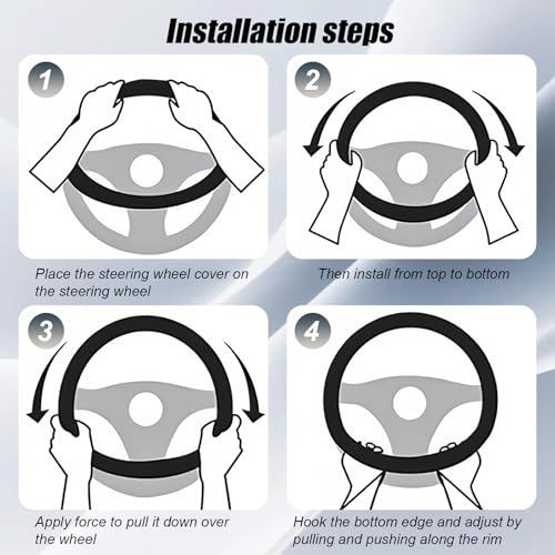 6 PCS Car Accessories Set, 14.5-15 Inch Car Steering Wheel Cover, Armrest Cover, Seat Belt Cushion, Cup Coaster, Interior Auto Accessories for Men Women, Fit for Most Vehicles (Black)