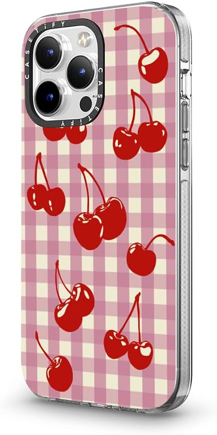 CASETiFY Clear iPhone 13 Pro Max Case [Not Yellowing / 6.6 ft. 3X Military Grade Drop Protection/Compatible with Magsafe] - Cherry Gingham - Clear