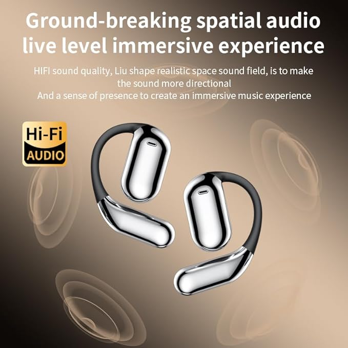 Open Ear Bluetooth 5.4 Headphones with Intelligent Touch Screen Ear Hooks IPX7 Waterproof Bone Conduction Earbuds for Running Fitness Sport Grey