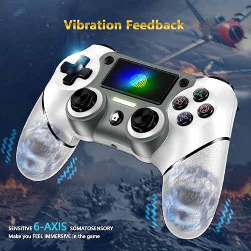 Wireless Controller Compatible with PS4/Pro/Slim, Black ps4 controller with Dual Vibration, 1000mAh Battery, 6-Axis Motion Sensor, Built-in Speaker & 3.5mm Headphone Jack, Charging Cable (White)