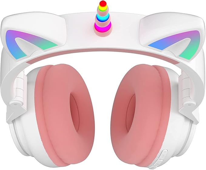 Unicorn Kids Headphones for Girls, Unicorn Bluetooth Headphones Foldable for Girls Toddlers Tablet/pad/Amazon fire,Light Up Kids Wireless Headphone Birthday Gifts (White Pink)