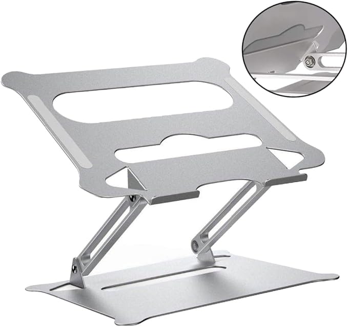 Aluminum Alloy Foldable Laptop Stand Adjustable Height Notebook PC Holder Portable Silver Laptop Support for Home Office and Travel Use