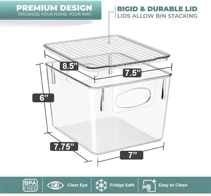 Sorbus Medium Plastic Storage Bins with Lids - Kitchen, Pantry, Refrigerator Organizer Bins - Clear, 4 Pack