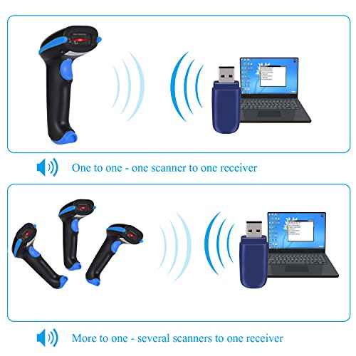 WoneNice 2.4G Wireless Barcode Scanner USB Wired Handheld Bar Code Reader