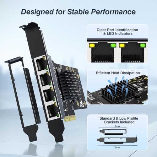4 Port Gigabit PCIe RJ45 Network Card with Intel I350-T4 Controller