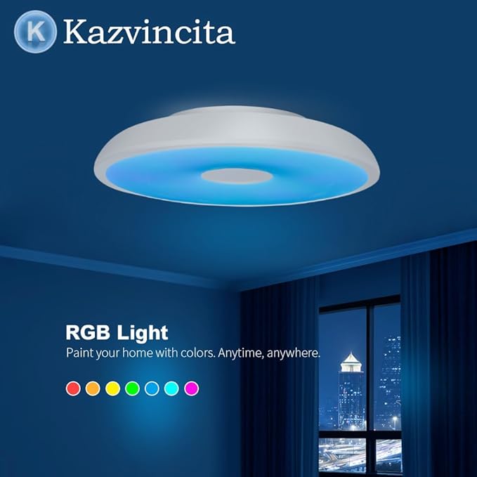 BT-Version LED Ceiling Light with Speaker 18W 11Inch Music Ceiling Lamp with Remote Control Adjustable Brightness & Color Temperature RGB Ambient Lighting for Kids Room Bedroom and More