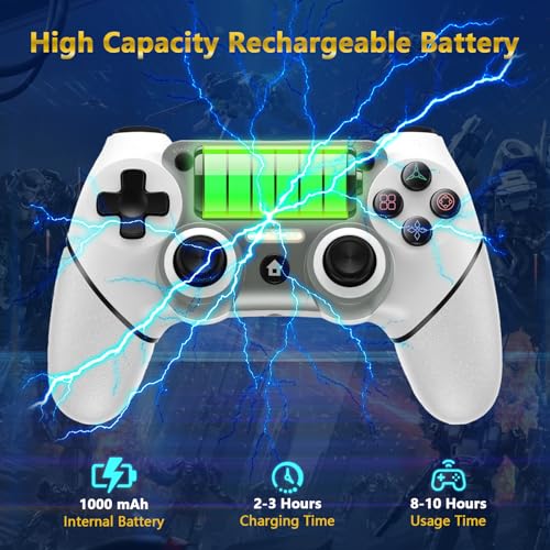 Wireless Controller Compatible with PS4/Pro/Slim, Black ps4 controller with Dual Vibration, 1000mAh Battery, 6-Axis Motion Sensor, Built-in Speaker & 3.5mm Headphone Jack, Charging Cable (White)