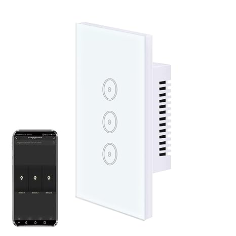 Jinvoo 3 Gang Smart WiFi Glass Panel Light Switch No Neutral Wire Required