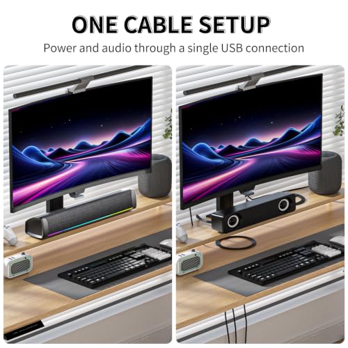 Computer Speakers for Desktop PC, Gaming Soundbar with 4 Drivers, 12 RGB Lighting Modes, USB/USB-C Powered PC Speakers, Plug & Play Monitor Sound Bar with Mic & Headphone Jack for Laptop, PC, Black