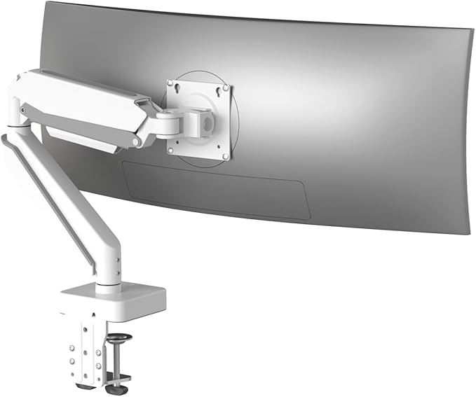 White 42 45 Premium Aluminum Heavy Duty Monitor Arm, Fits Ultrawide up to 49 inches and 44 lbs Single Desk Mount Stand, Pneumatic Height Adjustable, Max VESA 100x100, A9W