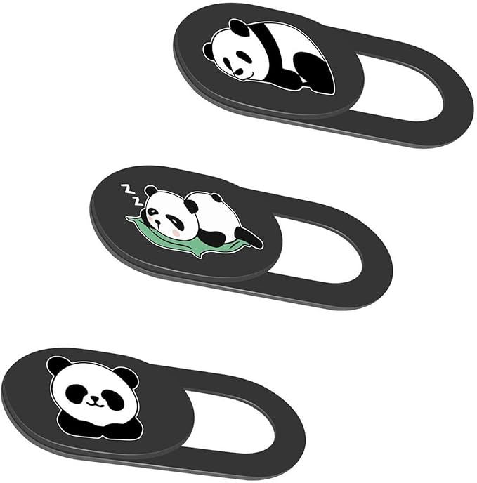 3PCS Phone Camera Cover, 0.02 Inch Laptop Webcam Cover Slide Cover, Webcam Privacy Cover, Keep Your Privacy Safe (Panda Three Patterns - Black)