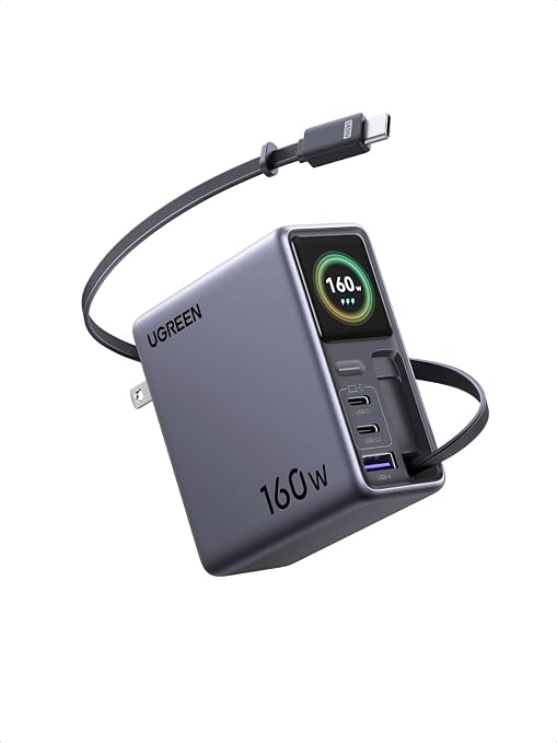 UGREEN Nexode Pro 160W GaN Charger with Retractable Cable, 4-Port