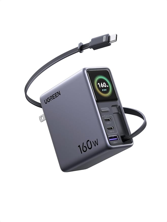 UGREEN Nexode Pro 160W GaN Charger with Retractable Cable, 4-Port