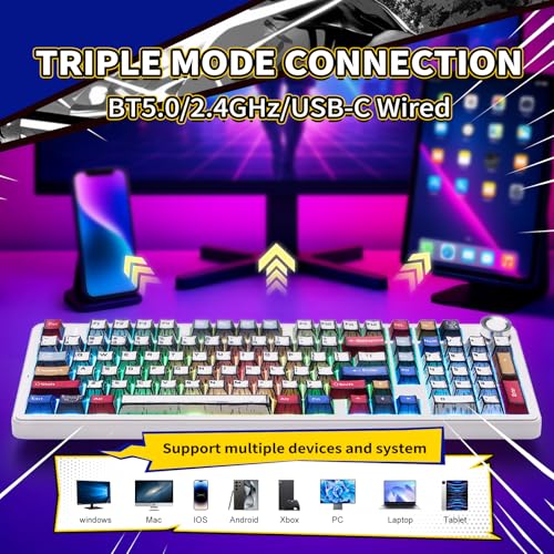 x Aula F99 Pro Mechanical Keyboard, Wireless Gaming Keyboards RGB Backlit Hot Swappable Custom Creamy Bluetooth Computer Keyboard, Tri-Mode BT5.0/2.4GHz/USB-C, Pre-lubed Switches PBT Keycaps - Image 4