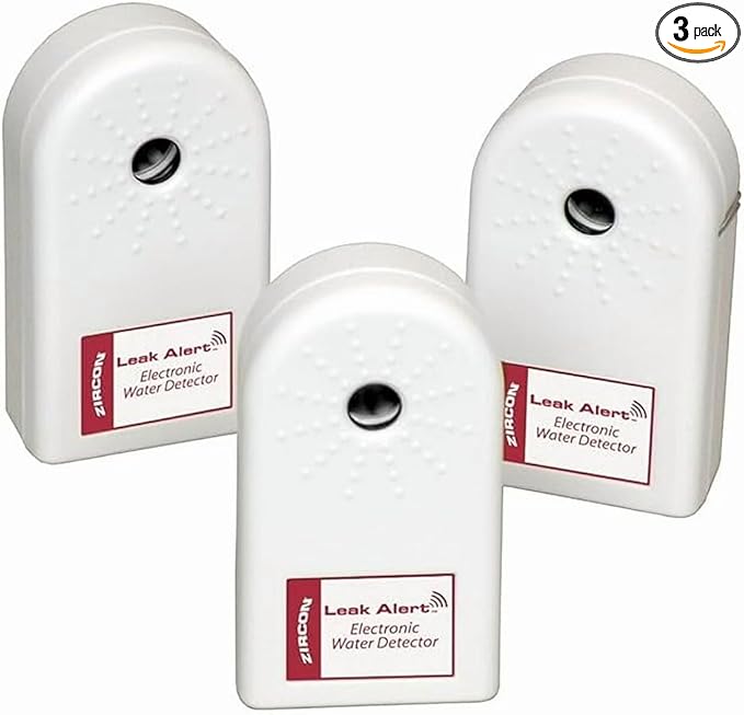 Zircon Leak Alert 3-Pack Water Detector Alarm – 90 dB Battery-Powered Leak & Flood Sensor for Basement, Kitchen, Bathroom, Utility Room – Early Water Detection & Damage Prevention