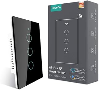 MoesGo WiFi RF433 Smart Touch Light Switch, No Neutral Wire, Black 3 Gang