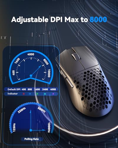 Redragon M725 Honeycomb Shell Gaming Mouse Wireless, Ultra Lightweight 49g, 8000 DPI Tri-Mode BT5.1/2.4GHz/Type-C Wired Gamer Mouse with 2 Side Buttons, Macro Programmable for PC/Mac/Laptop, Black