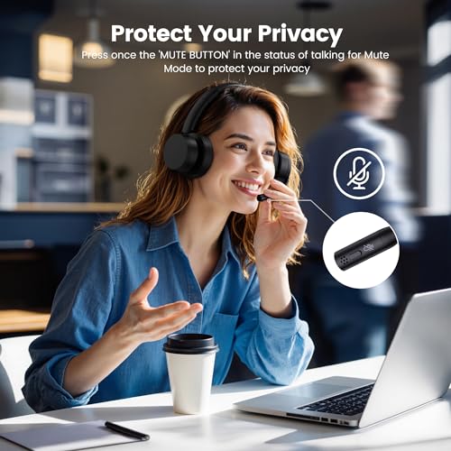 Wireless Headset with Mic for Work, Bluetooth Headset with Noise Cancelling