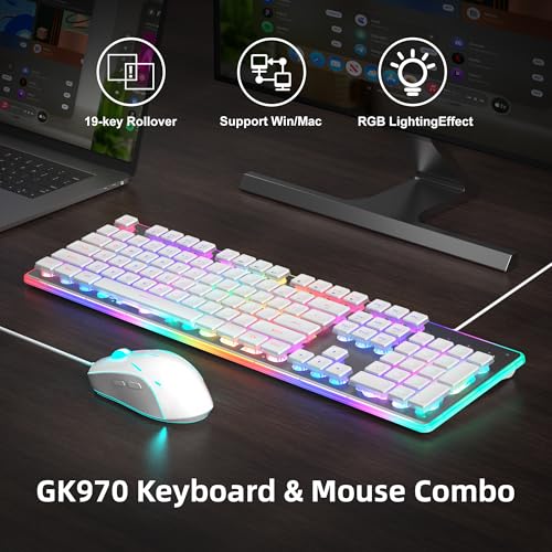 Camiysn Gaming Creamy Keyboard and Mouse, White 104 Keys RGB and 6 Speed RGB Mouse Combo, Pudding Keycaps Silent Computer Keyboard for Computer/PC/Laptop/Mac/Windows/Office - Image 5