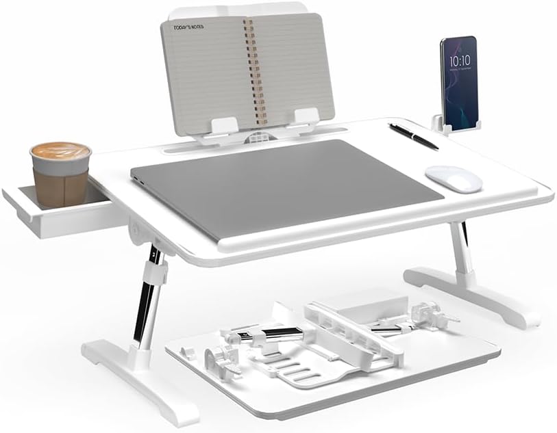 Portable Workstation Lap Desk with Adjustable Height & Tilt – White