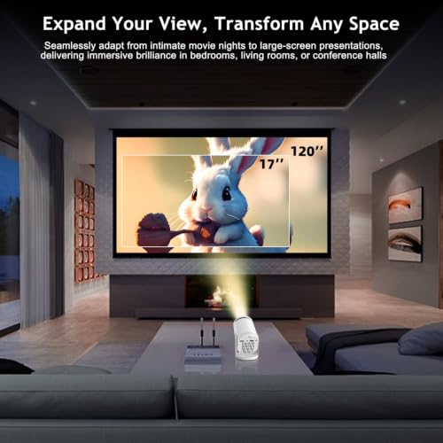 Wireless Mini Projector with WIFI 6 and 5G, 4K 1080P Support Portable Projector 180° Rotatable. 17"-140" Screen Video Projector. Compatible for Smartphone, Laptop, PC.