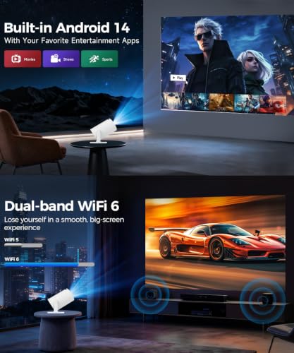 Magcubic Mini Projector with WiFi and Bluetooth, 4K Support Smart Portable Projector, Small Proyector with 200ANSl & AutoKeystone, 180° Rotation HY300Pro Video Proyector for Bedroom, Movie, Outdoor