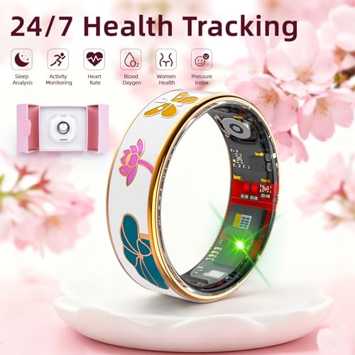 Smart Ring Health Tracker, Men & Women, Featuring a Heart Rate Monitor, Sleep Tracker, 8 Exercise Modes, Step Counter, IP68 Waterproof(White, 10)