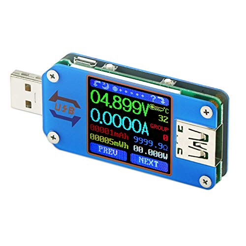DROK USB Power Meter, DC 4-24V 5A LCD USB A&C Voltage Current Display USB Tester Multimeter, Test Speed of Charger Cables, Capacity of Power Bank, QC 2.0 3.0