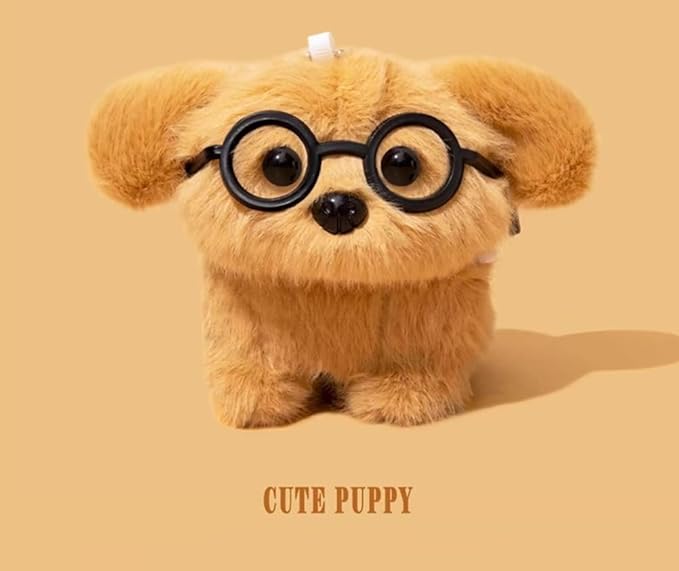 SGVAHY Furry Case for AirPods 1&2 Funny Cute 3D Cartoon Plush Design Puppy with Glasses Soft Warm Fluffy Cover with Keychain Kawaii Anti-Fall Protective Case Women Girls