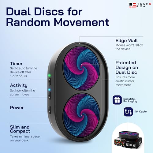 TECH8 USA Dual Disc Mouse Mover, Jiggler, Auto-Off Timer, Activity Settings, No Software, Realistic Movement, Patented, Designed, Engineered, Packaged in USA - Twister - Image 4