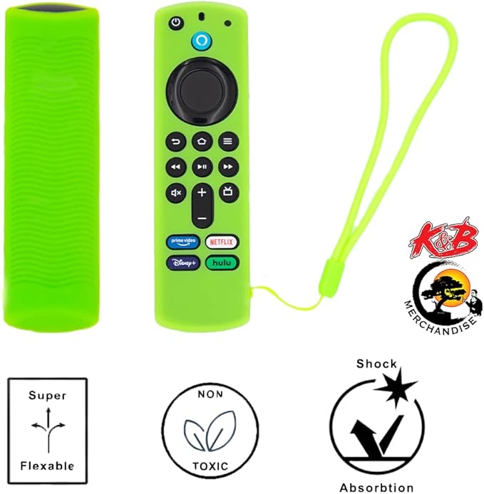 Firestick Remote Cover Case Compatible with 3rd Gen Fire TV Stick 2021 4K Alexa Voice Remote Control Non Slip Silicone Protective Shock Resistant Sleeve with Lanyard 1 Pack GITD Green