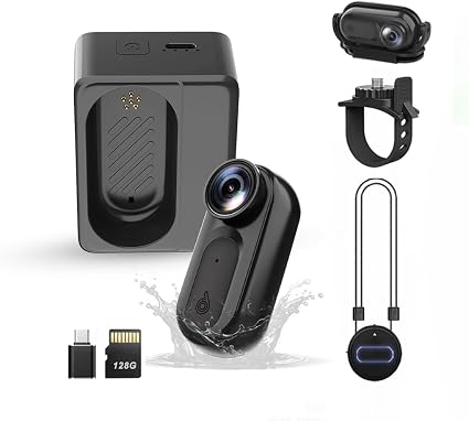 Mini Body Camera Action Cam with Auido & Video Recording -128G IPX7 Waterproof Thumb Size Hands Free Body Worn Cameras - Wearable Portable Camcorder for Work Travel Pet Walk Vlog(Black)