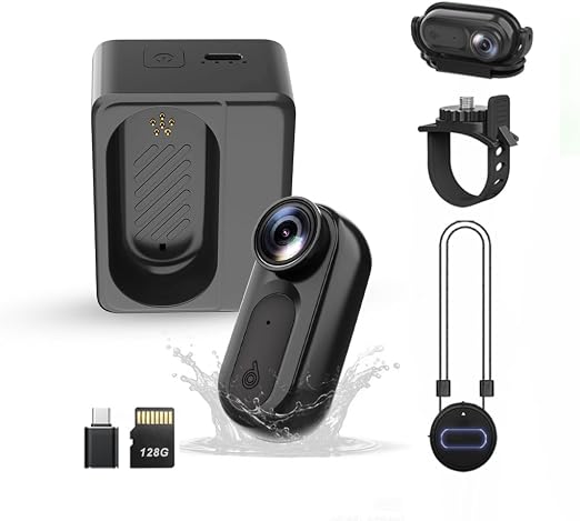 Mini Body Camera Action Cam with Auido & Video Recording -128G IPX7 Waterproof Thumb Size Hands Free Body Worn Cameras - Wearable Portable Camcorder for Work Travel Pet Walk Vlog(Black)