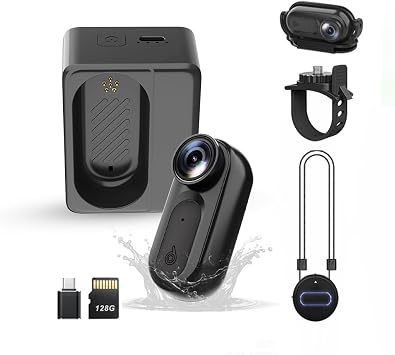 Mini Body Camera Action Cam with Auido & Video Recording -128G IPX7 Waterproof Thumb Size Hands Free Body Worn Cameras - Wearable Portable Camcorder for Work Travel Pet Walk Vlog(Black)