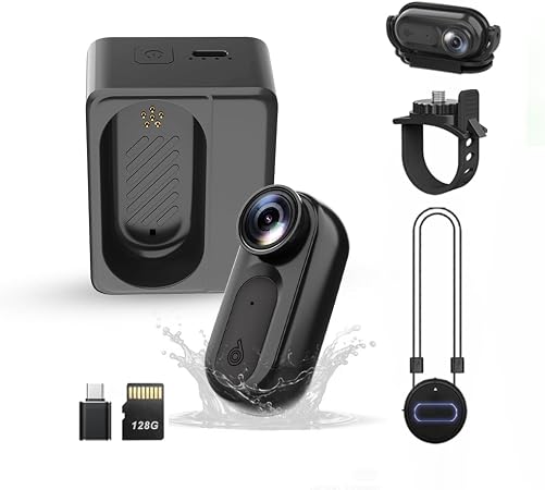 Mini Body Camera Action Cam with Auido & Video Recording -128G IPX7 Waterproof Thumb Size Hands Free Body Worn Cameras - Wearable Portable Camcorder for Work Travel Pet Walk Vlog(Black)