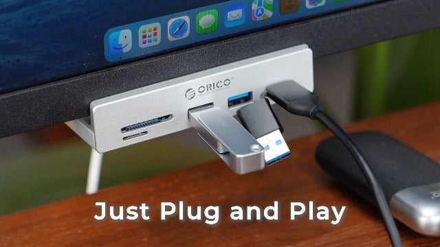 ORICO 5-Port Aluminum Clamp USB3.2 Hub, 10Gbps USB Splitter for Desk