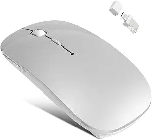 Bluetooth Wireless Mouse for MacBook Air Mac Pro iPad Laptop Computer Pad Optical Rechargeable Slim Silent Dual Mode (2.4G USB-C/USB-A&Bluetooth 5.2/3.0) Mouse Jiggler for Computer Awakening - Silver - Image 1