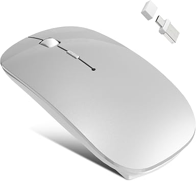 Bluetooth Wireless Mouse for MacBook Air Mac Pro iPad Laptop Computer Pad Optical Rechargeable Slim Silent Dual Mode (2.4G USB-C/USB-A&Bluetooth 5.2/3.0) Mouse Jiggler for Computer Awakening - Silver - Image 2