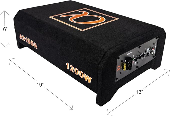 Alphasonik AS100A 10" 1200 Watts with a Built-in Amplifier Down-Firing Shallow Mount Enclosed for Tight Spaces in Cars and Trucks, Slim Thin Loaded Subwoofer Air Tight Sealed Bass Enclosure