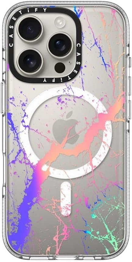 CASETiFY Clear iPhone 16 Pro Case [Not Yellowing / 6.6 ft. 3X Military Grade Drop Protection/Compatible with Magsafe] - Hypnotic Marble Rainbow - Clear